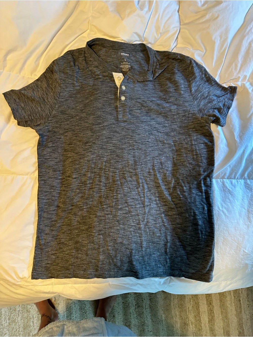 Sonoma Men's Short Sleeve Heathered Henley Polo - Dark Gray